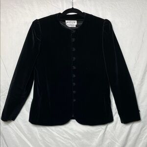 Vintage 80’s Brownstone New York Black Velvet Knot-Button Blazer, Unique! L, 14